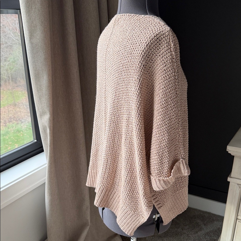 Easel Los Angeles Womens Tan Knit V Neck Oversized Pullover Sweater Top S - Picture 2 of 9